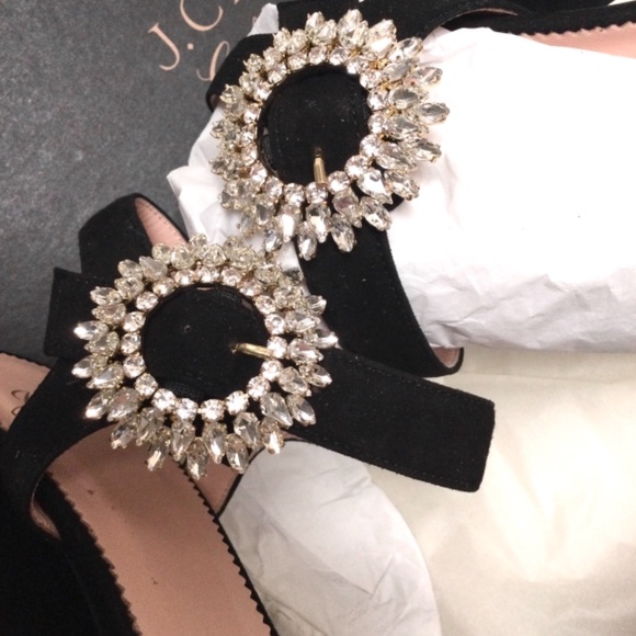 J.Crew Crystal Buckle Stella Black Suede Heeled Sandals Dress Evening Pumps 8.5 - Picture 6 of 7